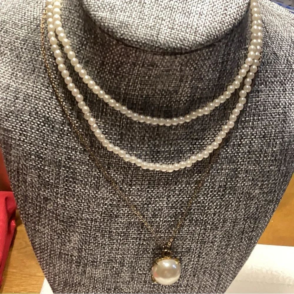 Goldtone Chain Necklace with Faux Mabe  Pearl Pendant